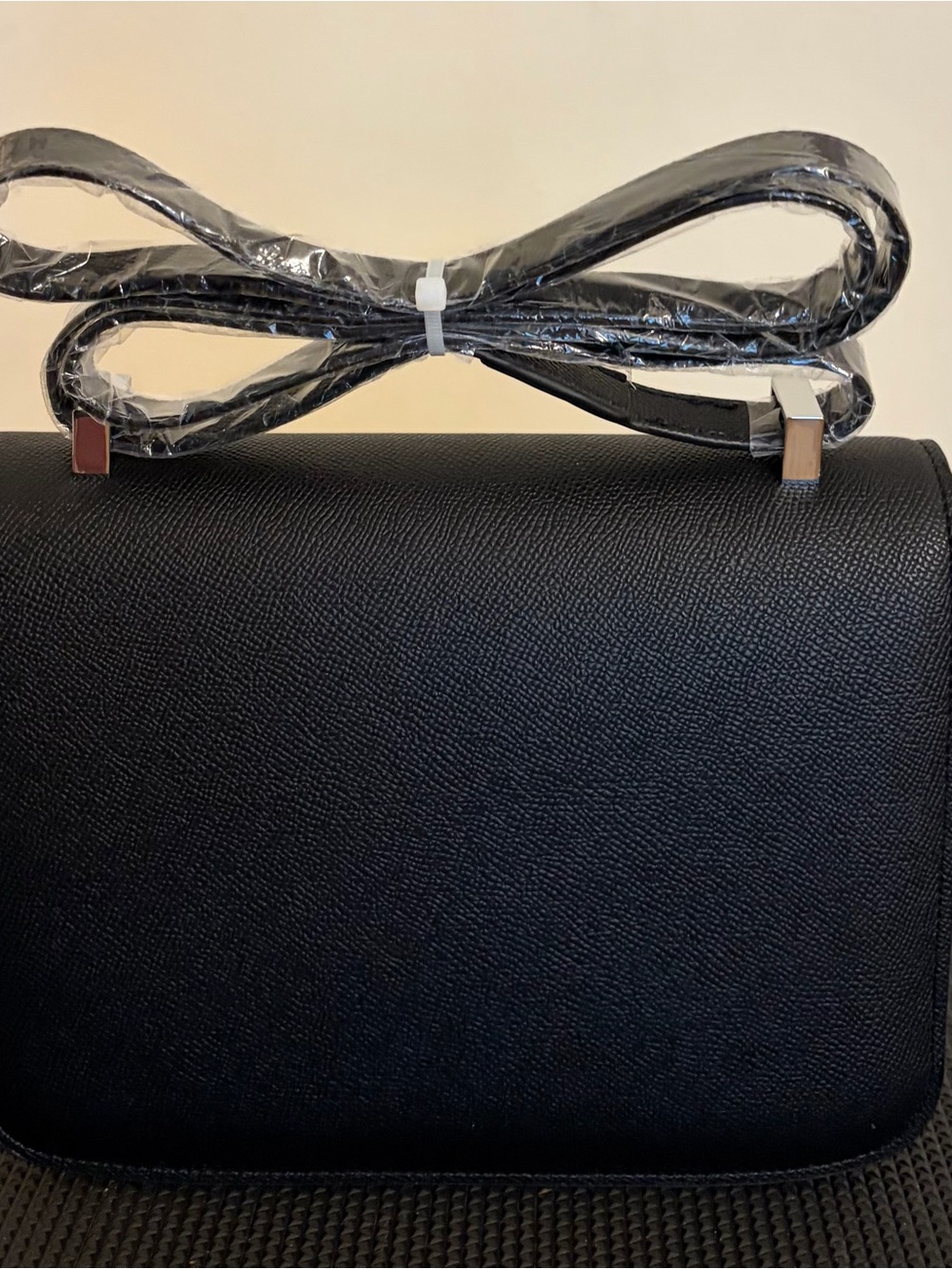 Silver Hardware Black Real Leather Shoulder/Crossbody Bag with H closure - Picture 8 of 11